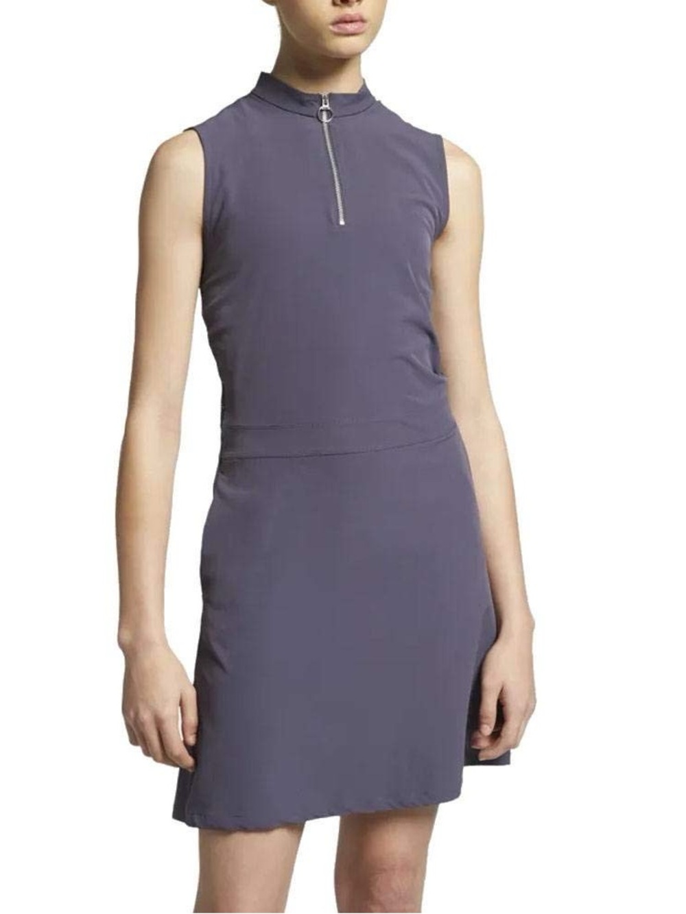 Nike Sleeveless Mock-Neck Zip Front Mini Dress in Slate Purple